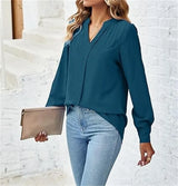  Fashion Elegant Ladies Long-Sleeved Shirt Top Casual Formal Business Work Wear V Neck Shirts