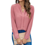  Fashion Elegant Ladies Long-Sleeved Shirt Top Casual Formal Business Work Wear V Neck Shirts