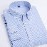 Oxford Men's Plaid Long Sleeve Shirt Casual Striped Shirt Men's White Top Camisas De Hombre