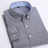 Oxford Men's Plaid Long Sleeve Shirt Casual Striped Shirt Men's White Top Camisas De Hombre