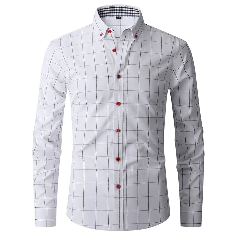 Button High Quality Classic Style Cotton Fabric Solid Color Long Sleeve Business Casual Men's Blue Shirt