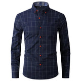 Button High Quality Classic Style Cotton Fabric Solid Color Long Sleeve Business Casual Men's Blue Shirt