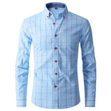 Button High Quality Classic Style Cotton Fabric Solid Color Long Sleeve Business Casual Men's Blue Shirt