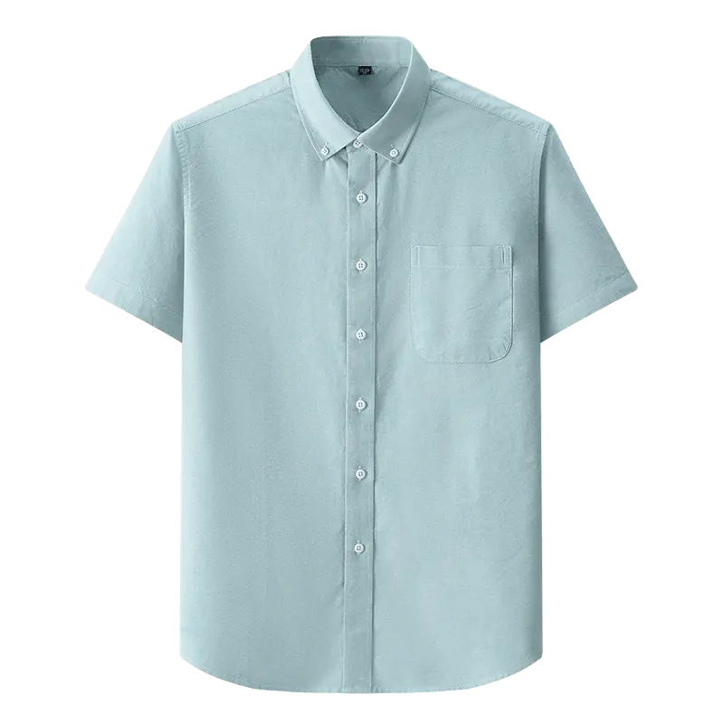 Enzyme Washed 100% Oxford Cotton Multi-color Men's Short-sleeved Stand-up Collar Shirt Men's T-shirt Working Men's Shirt