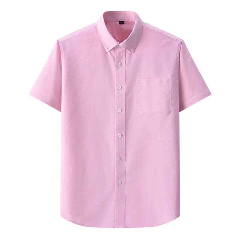 Enzyme Washed 100% Oxford Cotton Multi-color Men's Short-sleeved Stand-up Collar Shirt Men's T-shirt Working Men's Shirt