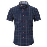 High Quality Classic Style Cotton Plaid Color Stitching Fabric Short Sleeve Casual Business Men's Shirt