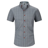 High Quality Classic Style Cotton Plaid Color Stitching Fabric Short Sleeve Casual Business Men's Shirt