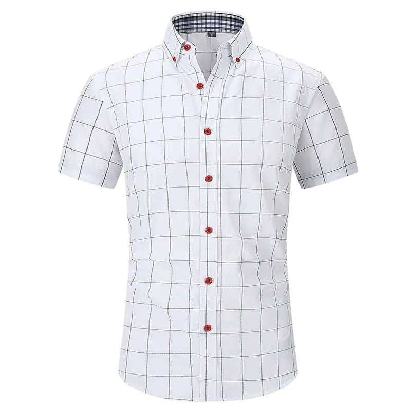 High Quality Classic Style Cotton Plaid Color Stitching Fabric Short Sleeve Casual Business Men's Shirt