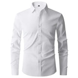 Button High Quality Classic Style Cotton Fabric Solid Color Long Sleeve Business Casual Men's Blue Shirt