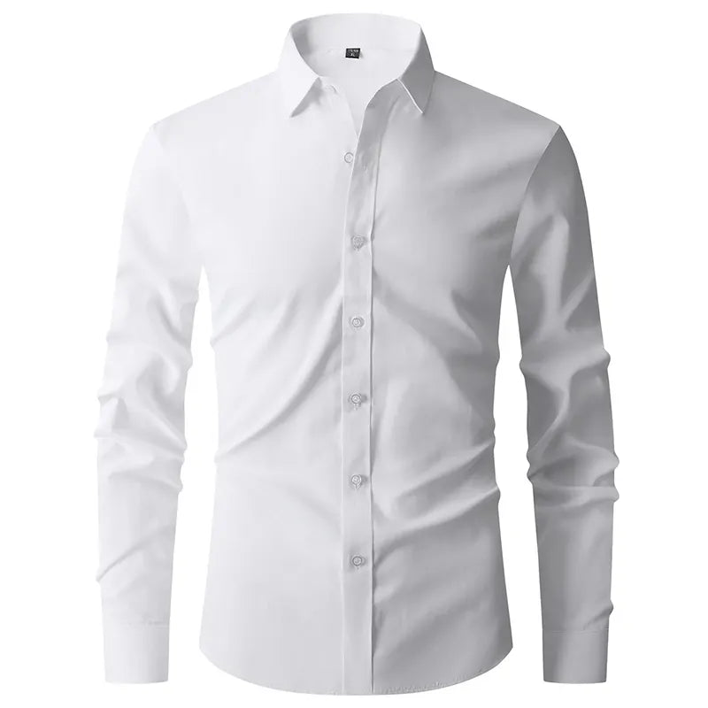 Button High Quality Classic Style Cotton Fabric Solid Color Long Sleeve Business Casual Men's Blue Shirt