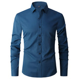 Button High Quality Classic Style Cotton Fabric Solid Color Long Sleeve Business Casual Men's Blue Shirt