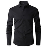 Button High Quality Classic Style Cotton Fabric Solid Color Long Sleeve Business Casual Men's Blue Shirt