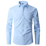 Button High Quality Classic Style Cotton Fabric Solid Color Long Sleeve Business Casual Men's Blue Shirt