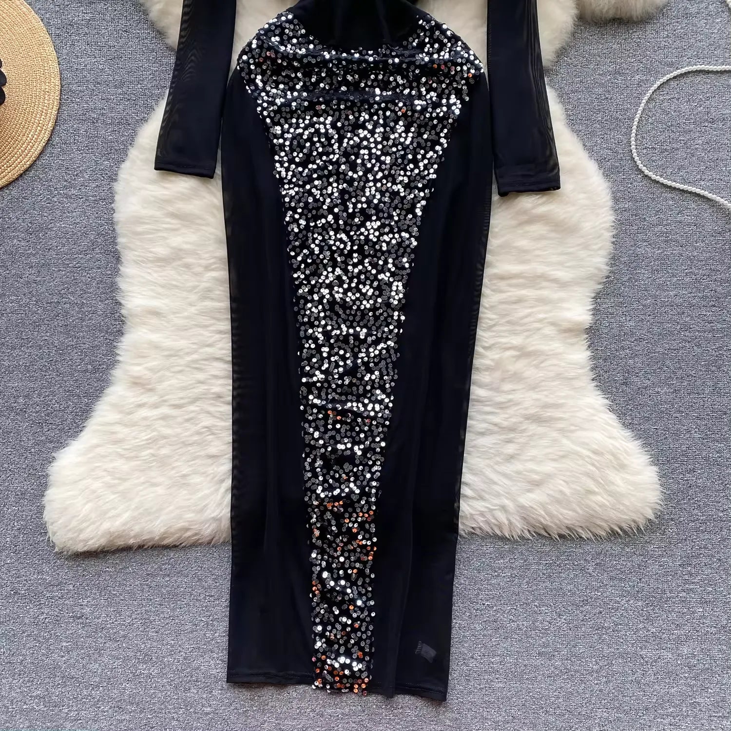 Plus-Size See-Through Sequin Club Dress