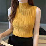 Wholesale Summer New Style Knitwear Slim-fit Sweater Women Sleeveless Sexy Stand Collar Vest T-shirt Casual Knit Tops Vest