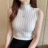 Wholesale Summer New Style Knitwear Slim-fit Sweater Women Sleeveless Sexy Stand Collar Vest T-shirt Casual Knit Tops Vest