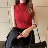 Wholesale Summer New Style Knitwear Slim-fit Sweater Women Sleeveless Sexy Stand Collar Vest T-shirt Casual Knit Tops Vest