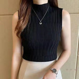 Wholesale Summer New Style Knitwear Slim-fit Sweater Women Sleeveless Sexy Stand Collar Vest T-shirt Casual Knit Tops Vest