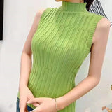 Wholesale Summer New Style Knitwear Slim-fit Sweater Women Sleeveless Sexy Stand Collar Vest T-shirt Casual Knit Tops Vest