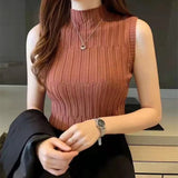 Wholesale Summer New Style Knitwear Slim-fit Sweater Women Sleeveless Sexy Stand Collar Vest T-shirt Casual Knit Tops Vest