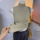 Mock Turtleneck Cropped Top Slim-fit Going Out Tops Solid Basic tank Top