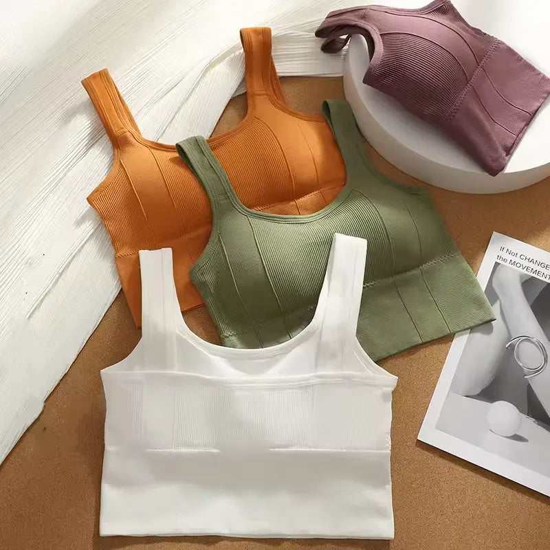 Sports Women Crop Top Beauty Back Tank Top Padded Bra Casual Slim Streetwear Female Vest Underwear Women Camisole Removable Pads
