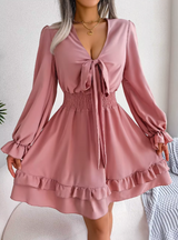 Popular Spring Summer European and American Casual Waistband Agaric Hem Large Swing Dress