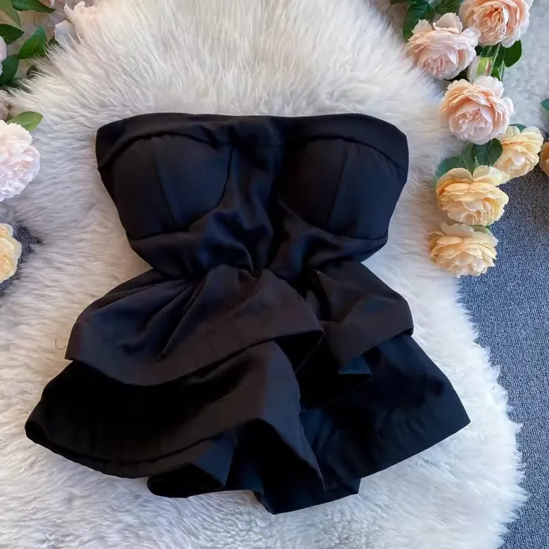 Strapless Collar Crop Blouse