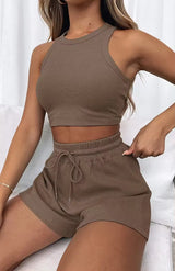 Tank top casual sleeveless Waffle women two piece short set women clothing summer