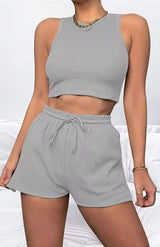 Tank top casual sleeveless Waffle women two piece short set women clothing summer
