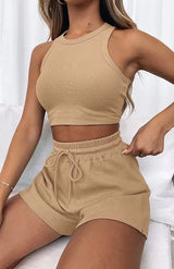 Tank top casual sleeveless Waffle women two piece short set women clothing summer