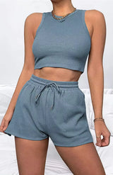 Tank top casual sleeveless Waffle women two piece short set women clothing summer