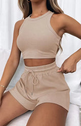 Tank top casual sleeveless Waffle women two piece short set women clothing summer