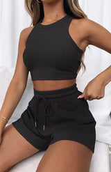 Tank top casual sleeveless Waffle women two piece short set women clothing summer