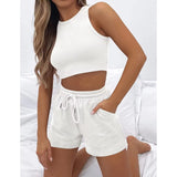 Tank top casual sleeveless Waffle women two piece short set women clothing summer
