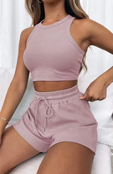 Tank top casual sleeveless Waffle women two piece short set women clothing summer
