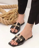  ladies slides solid color chain flat casual outdoor plus size beach slippers daily women shoes