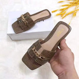  ladies slides solid color chain flat casual outdoor plus size beach slippers daily women shoes