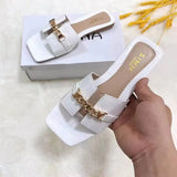  ladies slides solid color chain flat casual outdoor plus size beach slippers daily women shoes