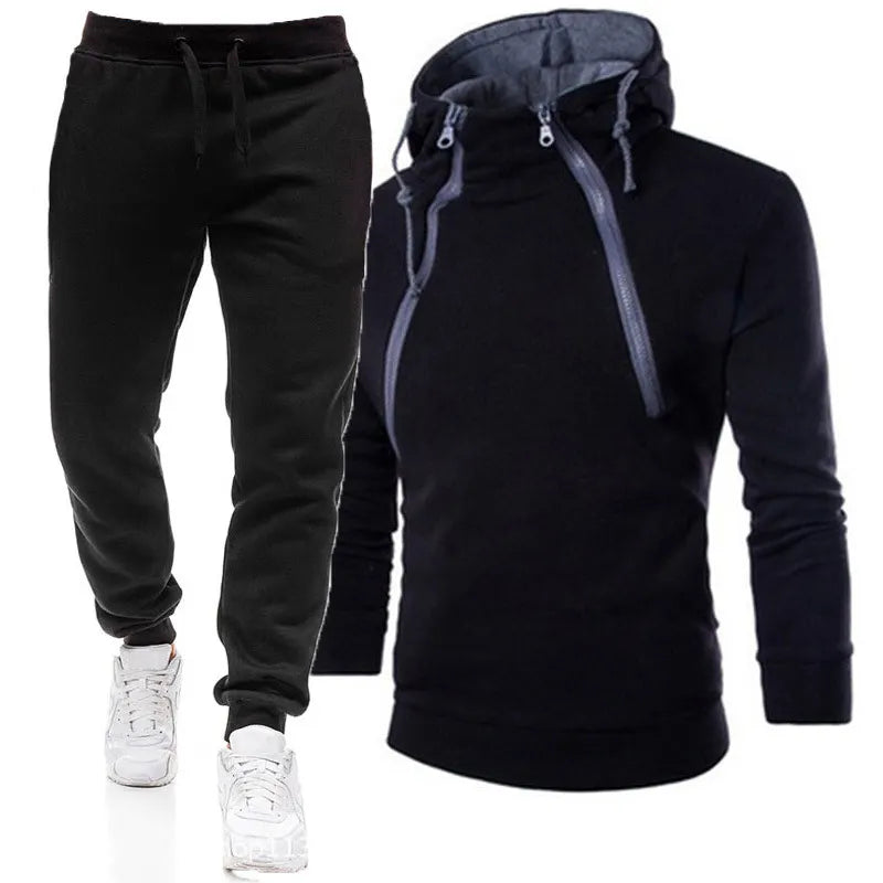 Solid Mens Gym Sports Long Sleeve Casual Tooling 2 Piece Sets Sportswear Hip Hop Sweatshirts Men Sets