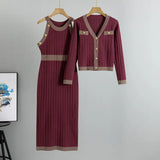 Women’s V-Neck Cardigan & Dress Set