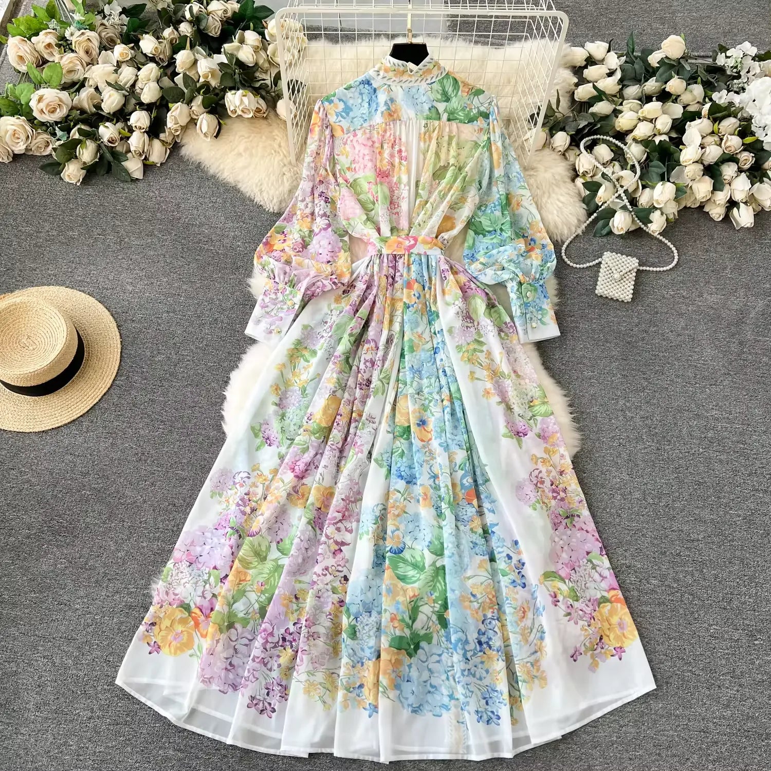 Spring Floral Print Boho Maxi Dress