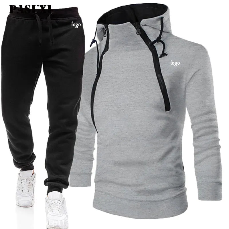 Solid Mens Gym Sports Long Sleeve Casual Tooling 2 Piece Sets Sportswear Hip Hop Sweatshirts Men Sets