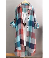 Women's Shirt Long Large Size Women's Loose Fashion Plaid Casual Top