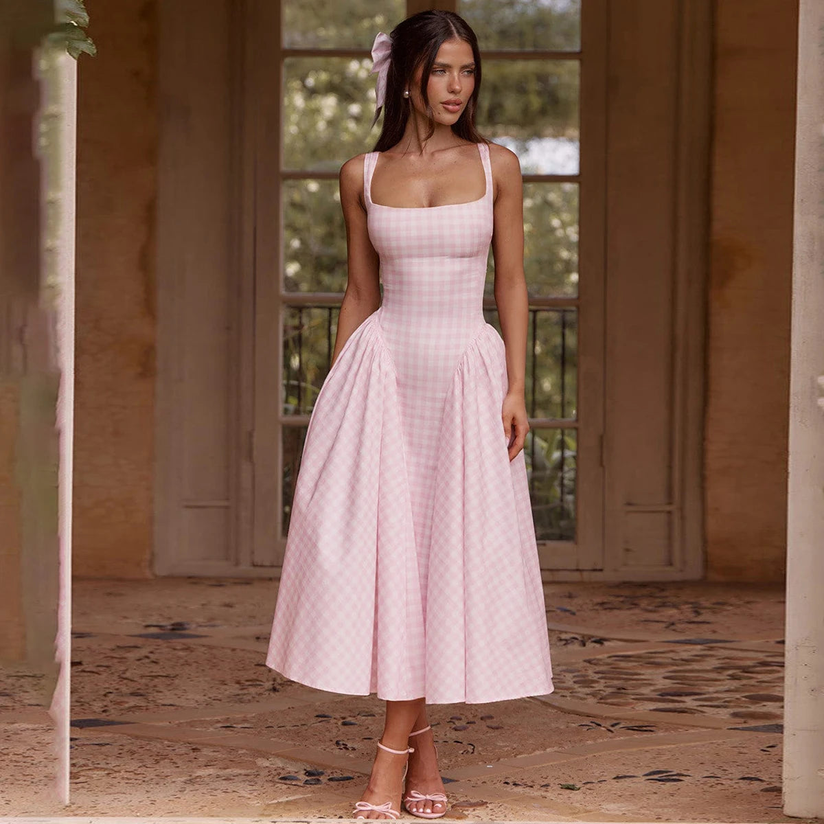 Women's Elegant Sleeveless Plaid Dress