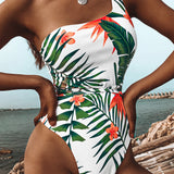 One Piece Plant Print Swimsuit