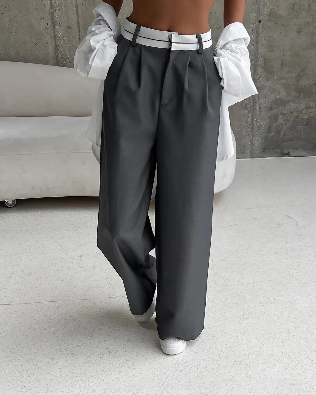 Women's White High-Waist Pants