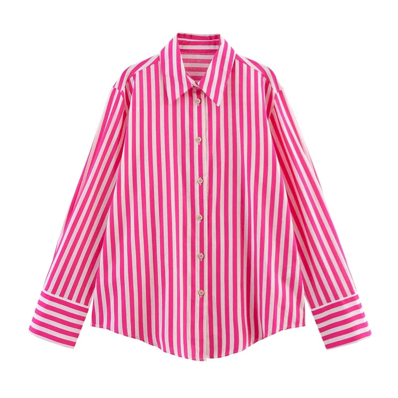 Closed Striped Long-Sleeved Lapel Shirt