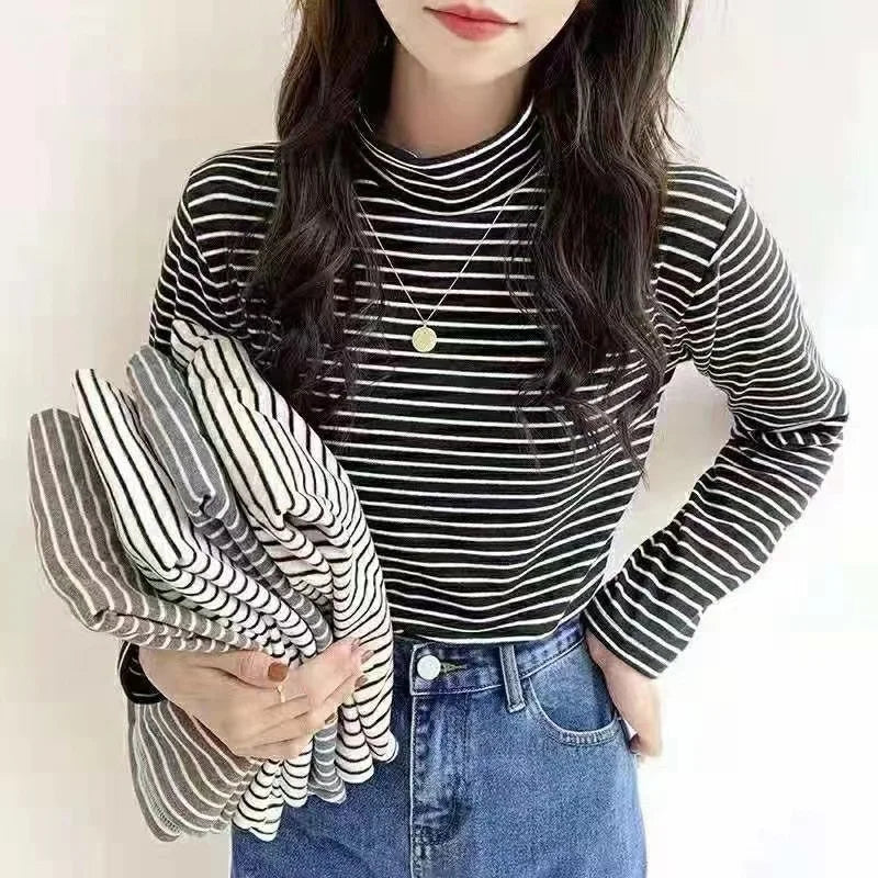 Women’s Striped Long-Sleeve Velvet Pullover