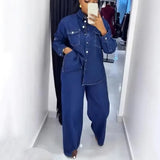 Women’s Denim Top & Straight Pants Set